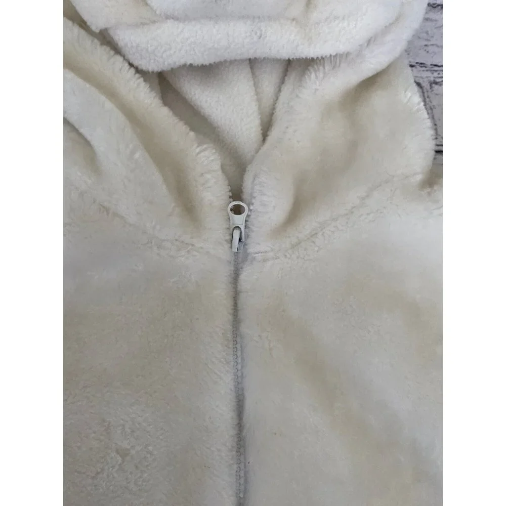 Fleece Polar Bear White‎ Faux Fur White Hooded Vest Size Small Youth Vintage Zip